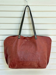 Tote, Embossed Brown Leather