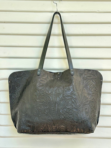 Tote, Embossed Black Leather