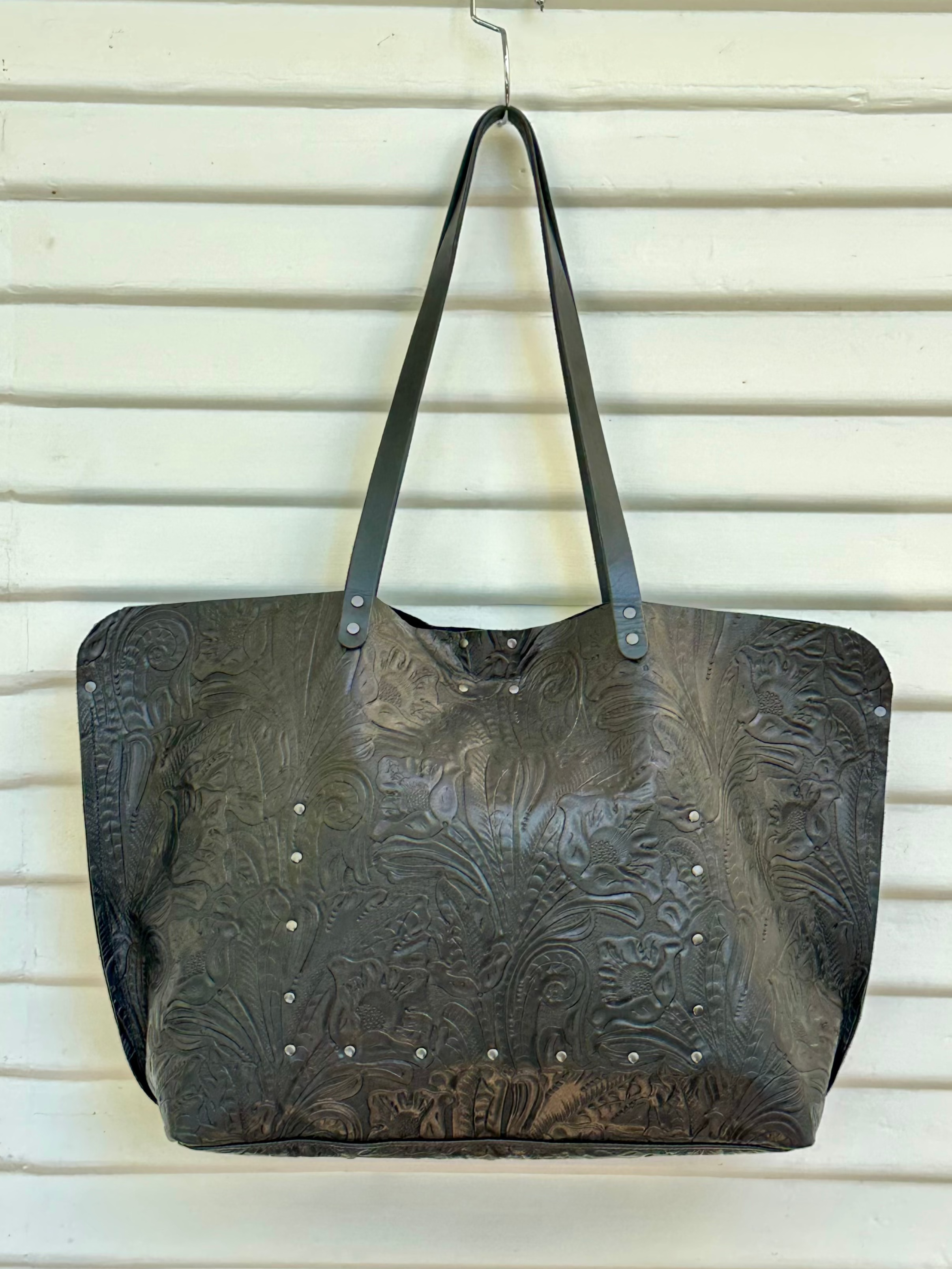 Tote, Embossed Black Leather