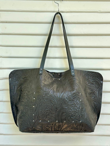Tote, Embossed Black Leather