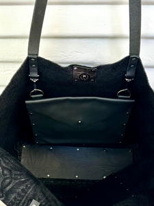 Tote, Embossed Black Leather