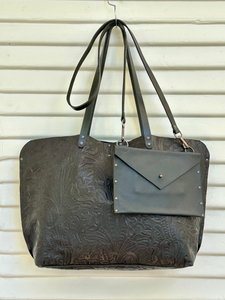 Tote, Embossed Black Leather