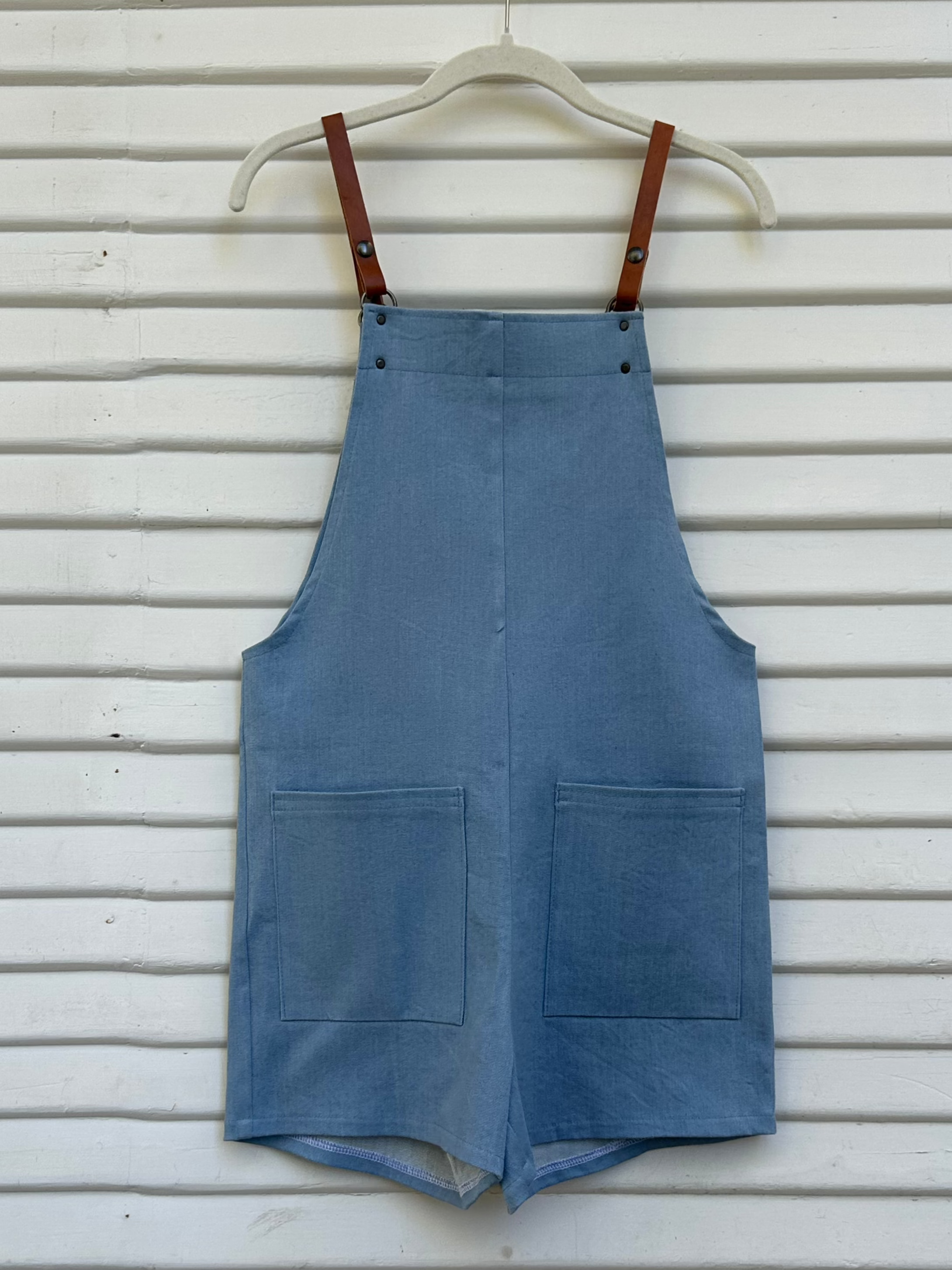 Shorties Overalls, Sky Blue Stretch Denim