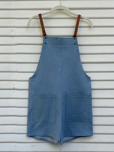 Shorties Overalls, Sky Blue Stretch Denim