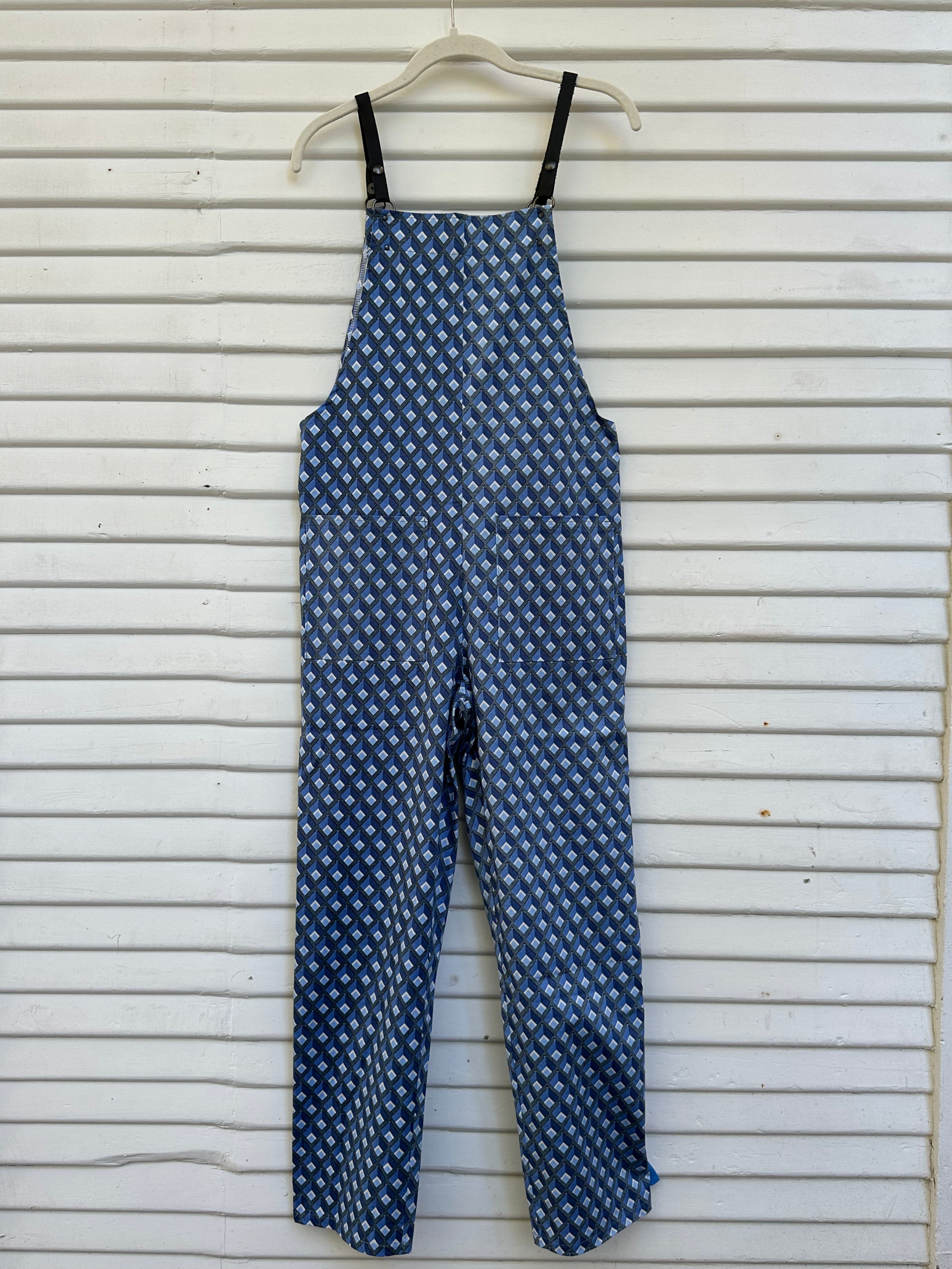 Overalls, Blue Graphic Stretch Cotton