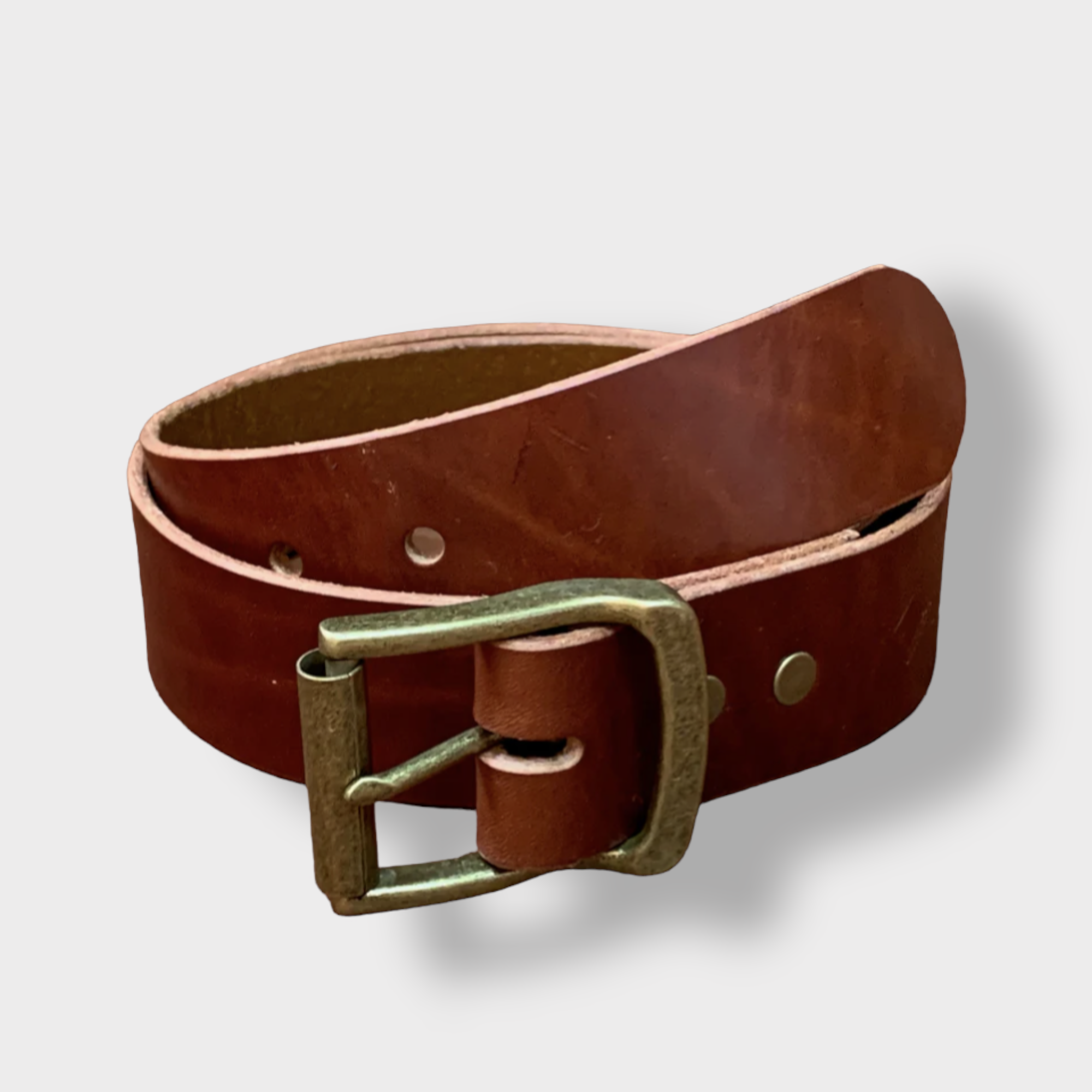 Handmade Brown Leather Belt, Antique Brass Roller Buckle – Jumping-Jax  Overalls