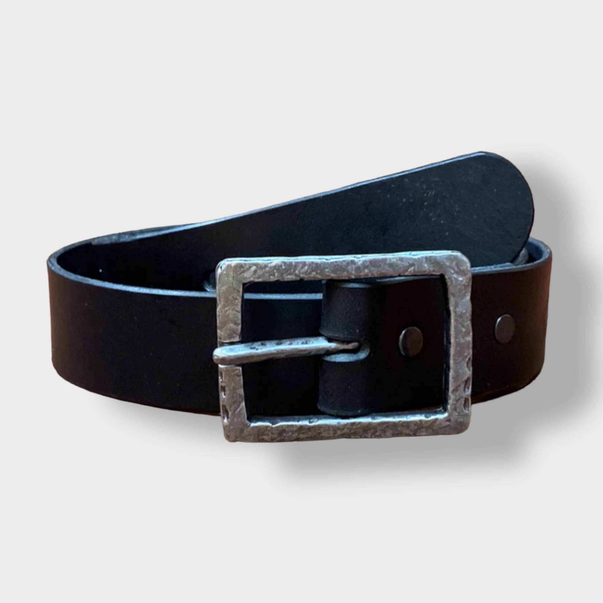 Handmade Black Leather Belt Center Bar Buckle