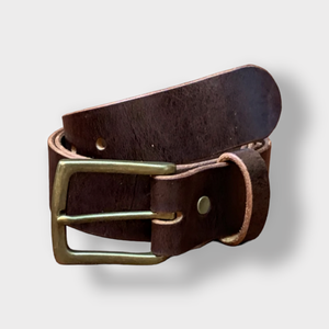 Handmade Brown Leather Belt, Antique Brass Buckle